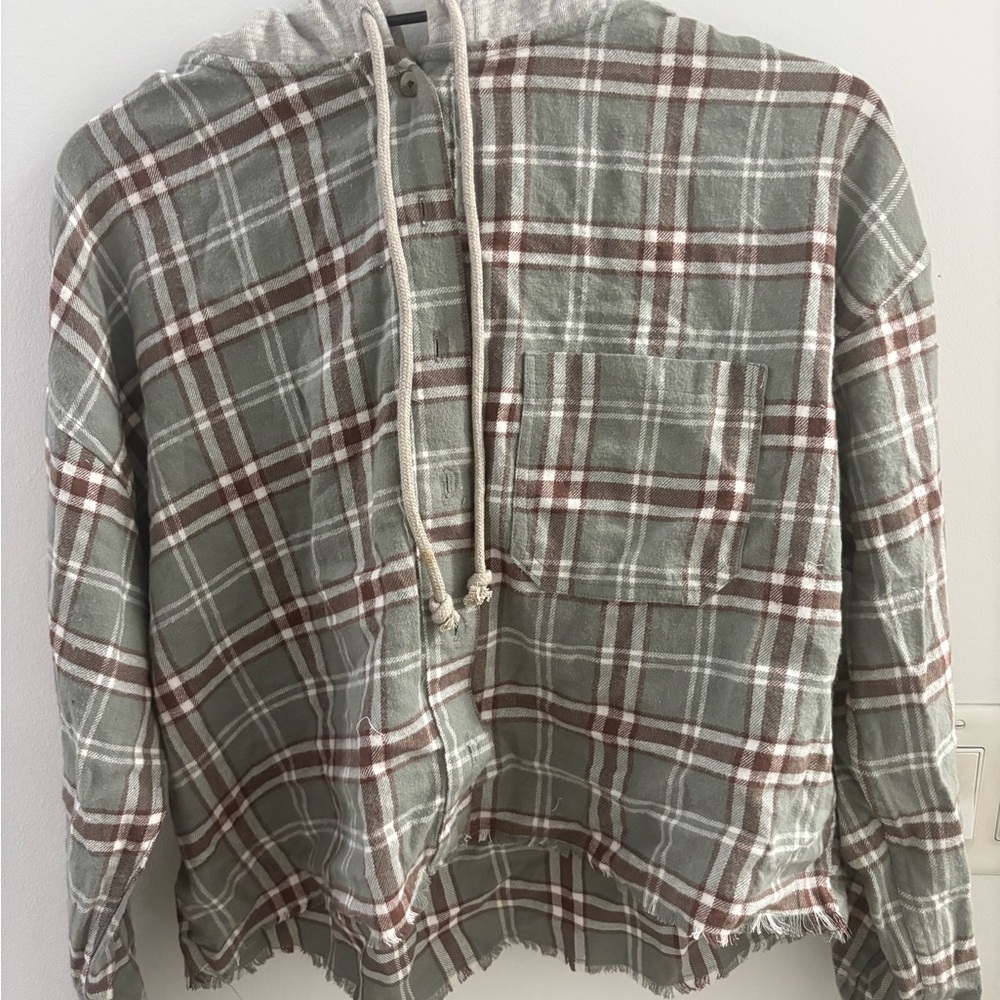 Aeropostale Gray and Brown Plaid Hoodie